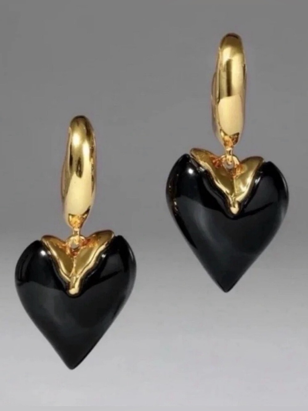 NEW Alexis Bittar Earrings Black Heart Dangle Drop Gold JN19 AU